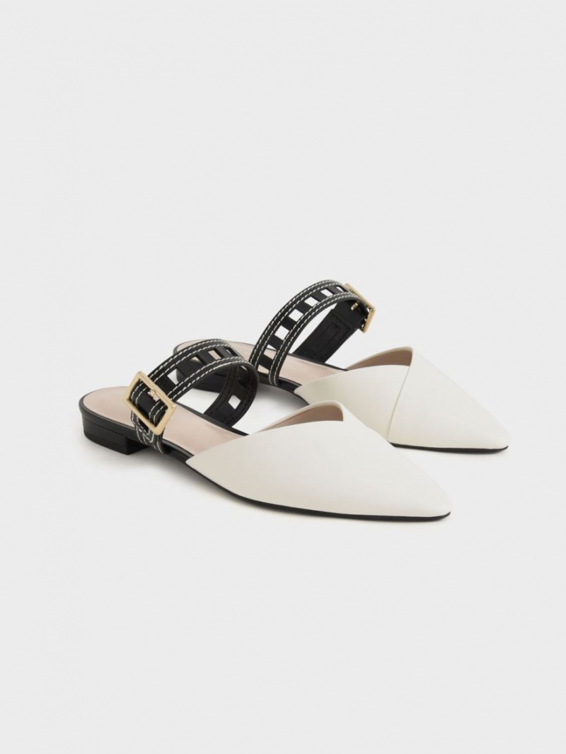 Pumps Charles & Keith Sepphe Cut-Out Curea Plati Mule Albi | 518ZQYUMC