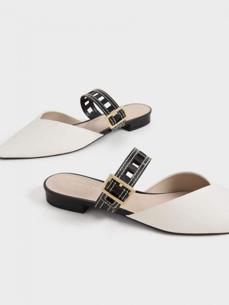 Pumps Charles & Keith Sepphe Cut-Out Curea Plati Mule Albi | 518ZQYUMC