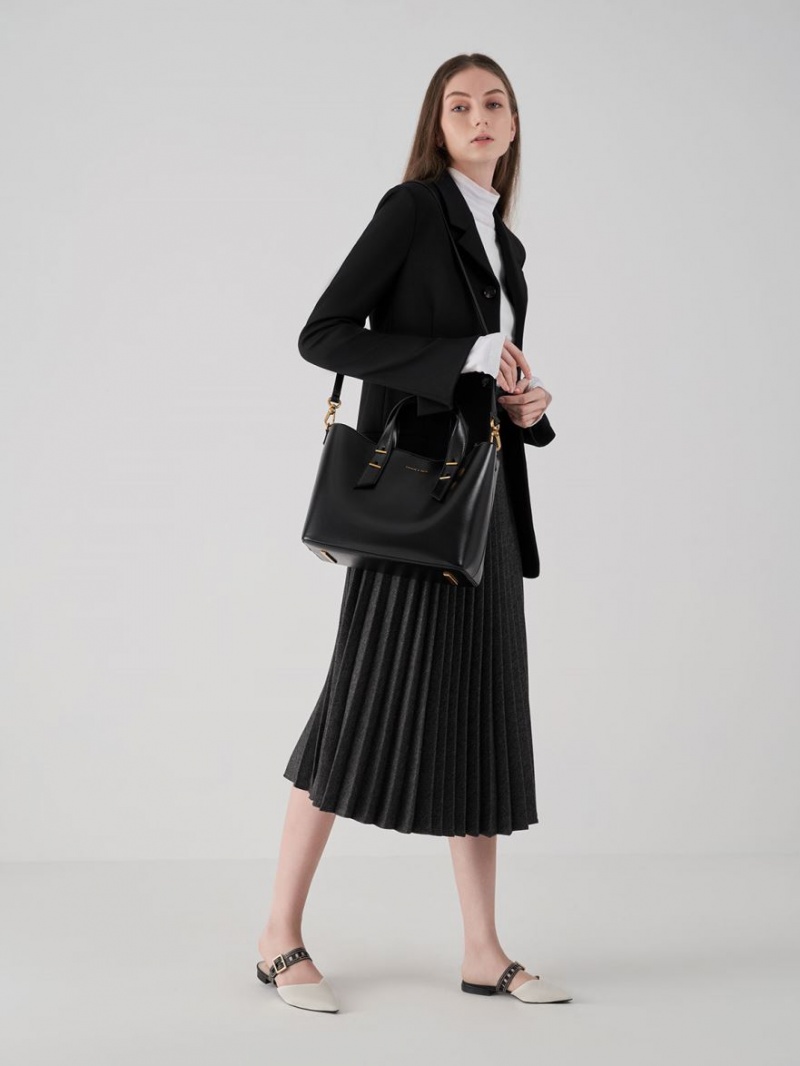 Pumps Charles & Keith Sepphe Cut-Out Curea Plati Mule Albi | 518ZQYUMC