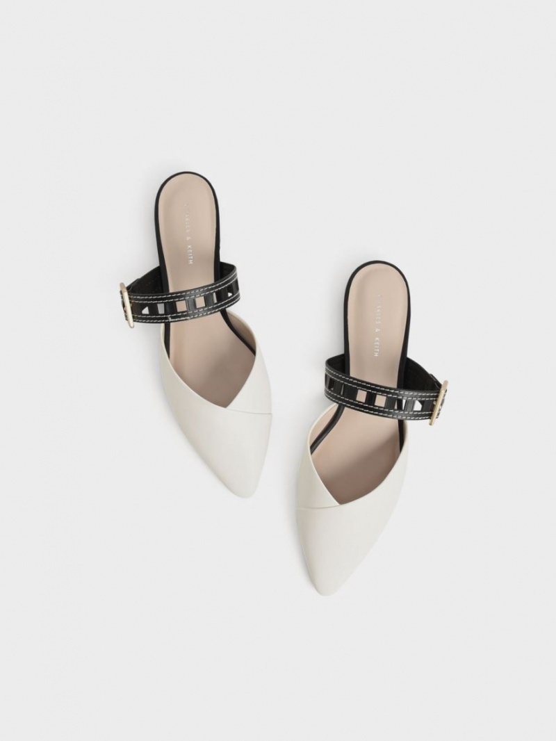 Pumps Charles & Keith Sepphe Cut-Out Curea Plati Mule Albi | 518ZQYUMC