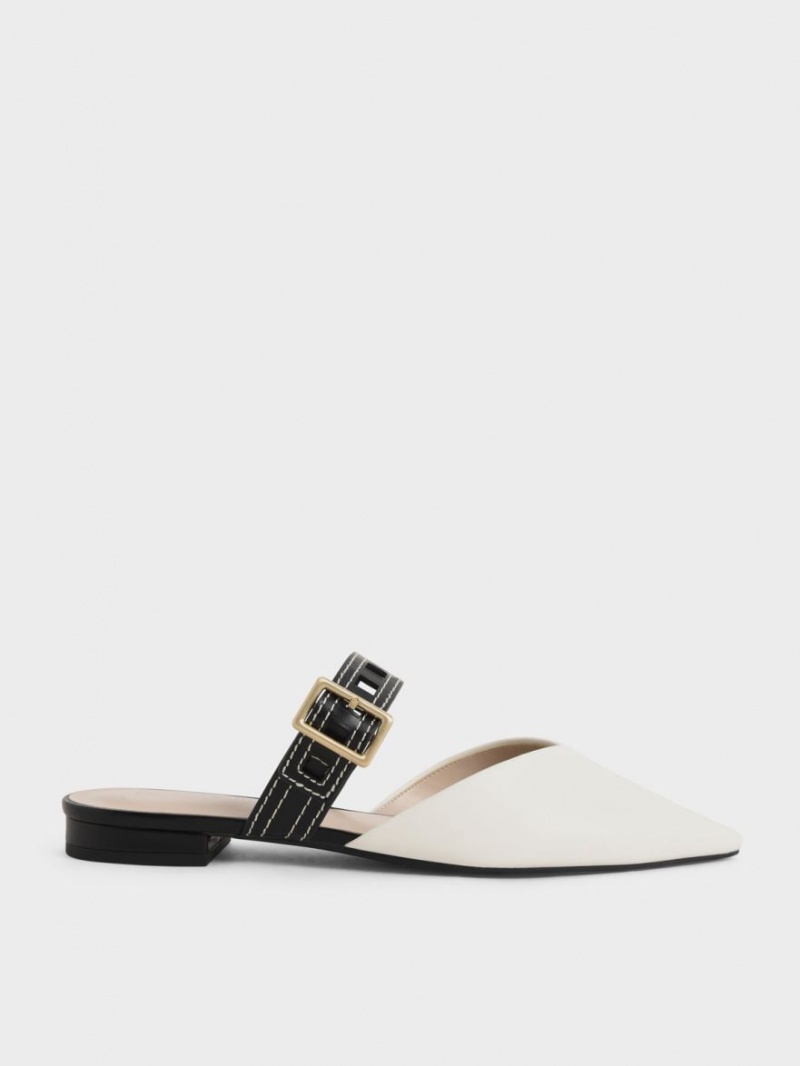 Pumps Charles & Keith Sepphe Cut-Out Curea Plati Mule Albi | 518ZQYUMC