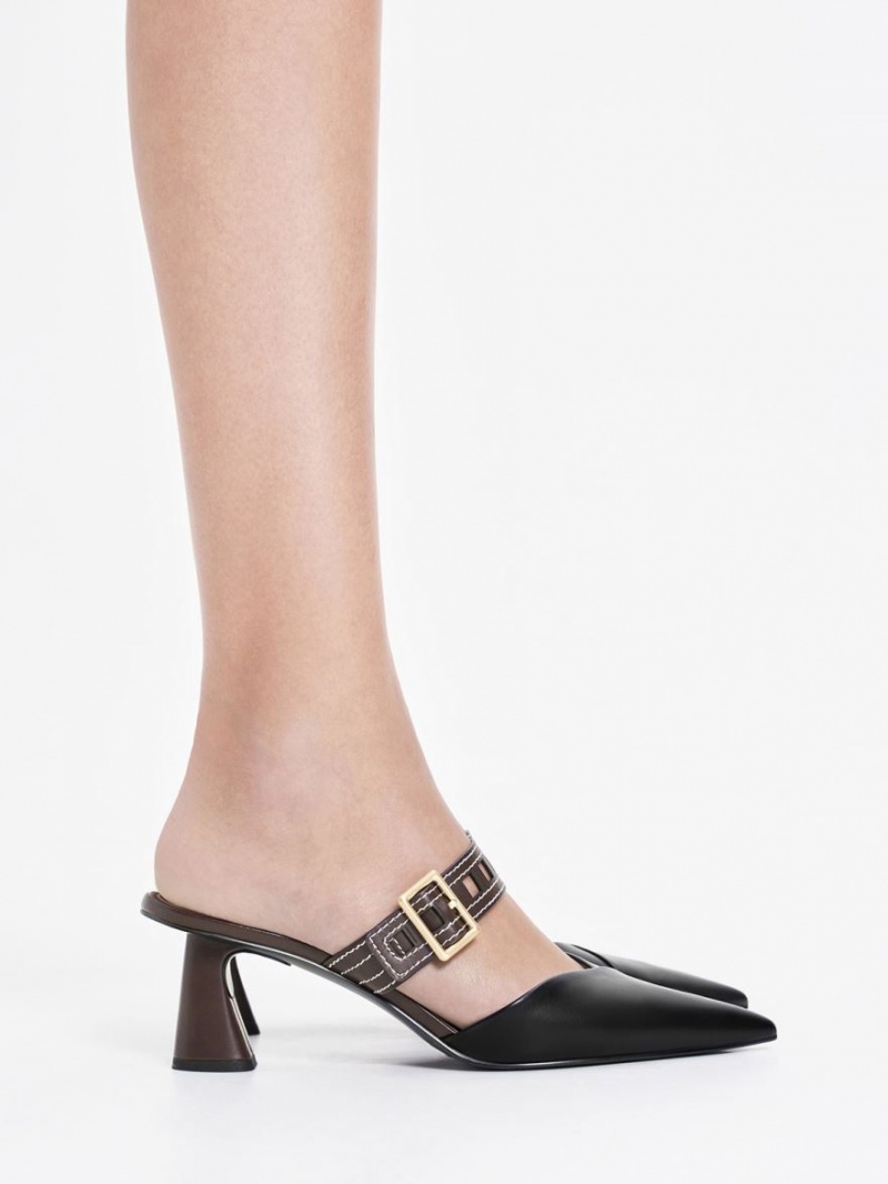Pumps Charles & Keith Sepphe Cut-Out Curea Toc Mule Negrii | 539SAUDLH