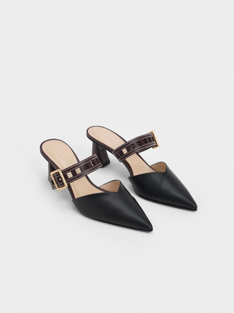 Pumps Charles & Keith Sepphe Cut-Out Curea Toc Mule Negrii | 539SAUDLH