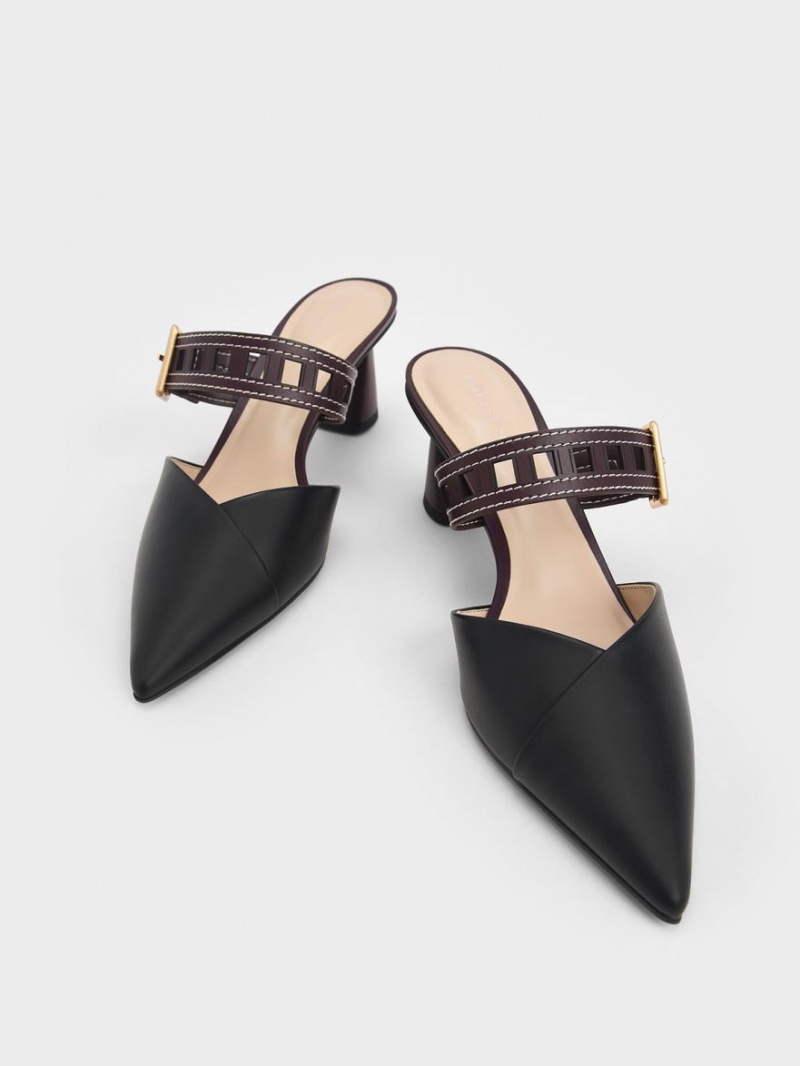Pumps Charles & Keith Sepphe Cut-Out Curea Toc Mule Negrii | 539SAUDLH