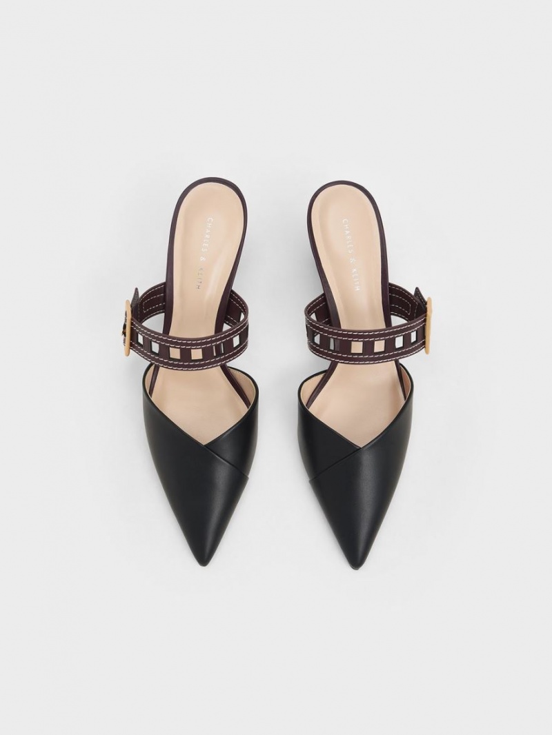 Pumps Charles & Keith Sepphe Cut-Out Curea Toc Mule Negrii | 539SAUDLH