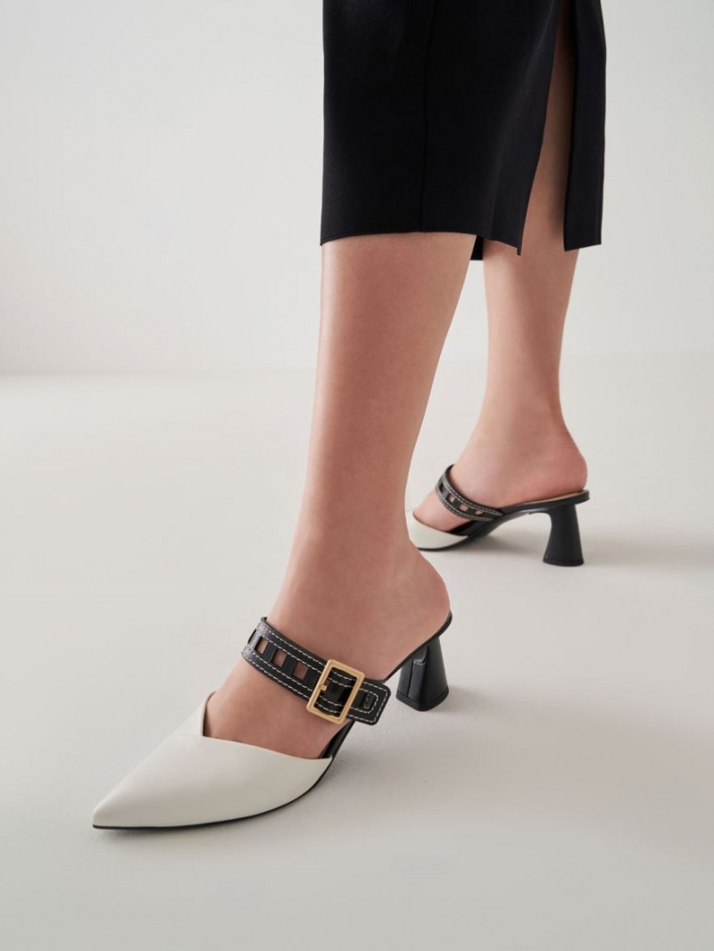 Pumps Charles & Keith Sepphe Cut-Out Curea Toc Mule Albi | 468HMSKZN