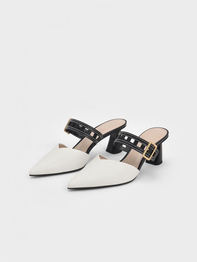 Pumps Charles & Keith Sepphe Cut-Out Curea Toc Mule Albi | 468HMSKZN