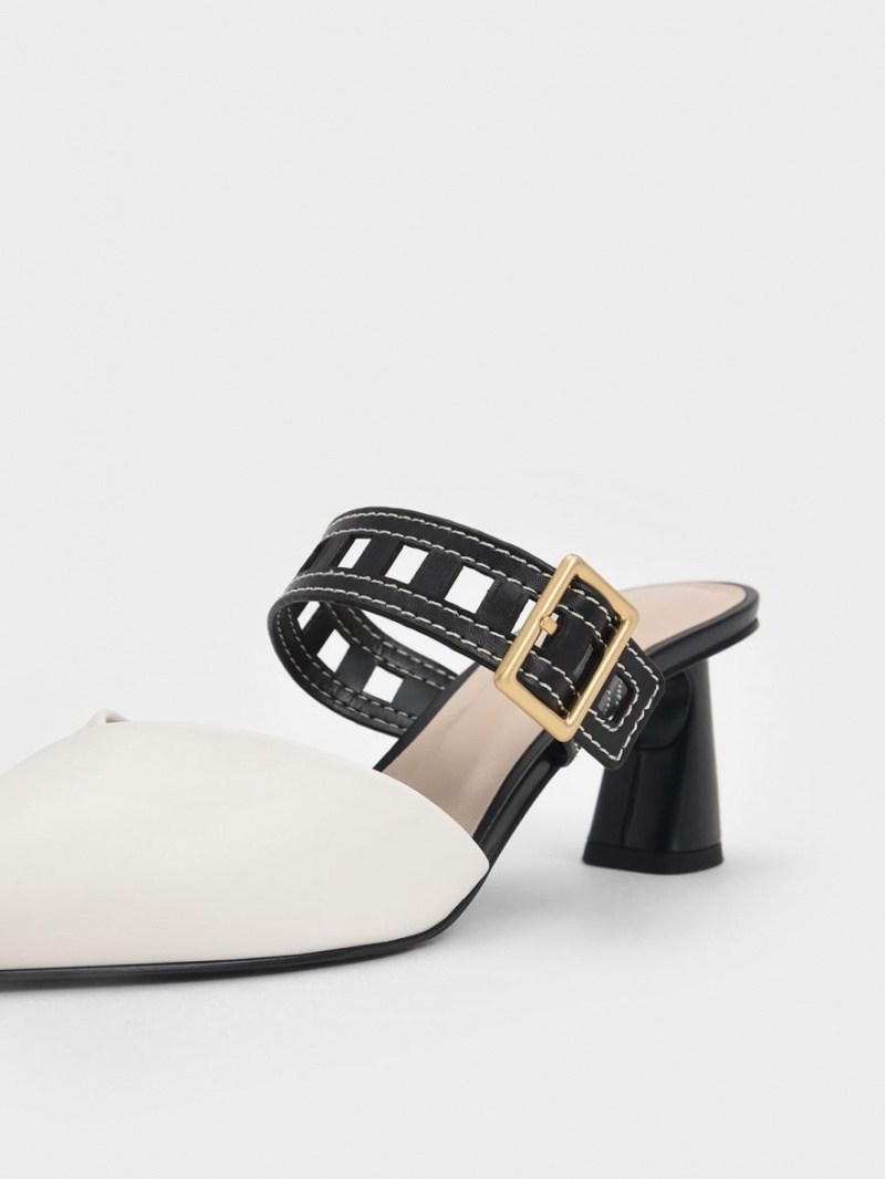 Pumps Charles & Keith Sepphe Cut-Out Curea Toc Mule Albi | 468HMSKZN