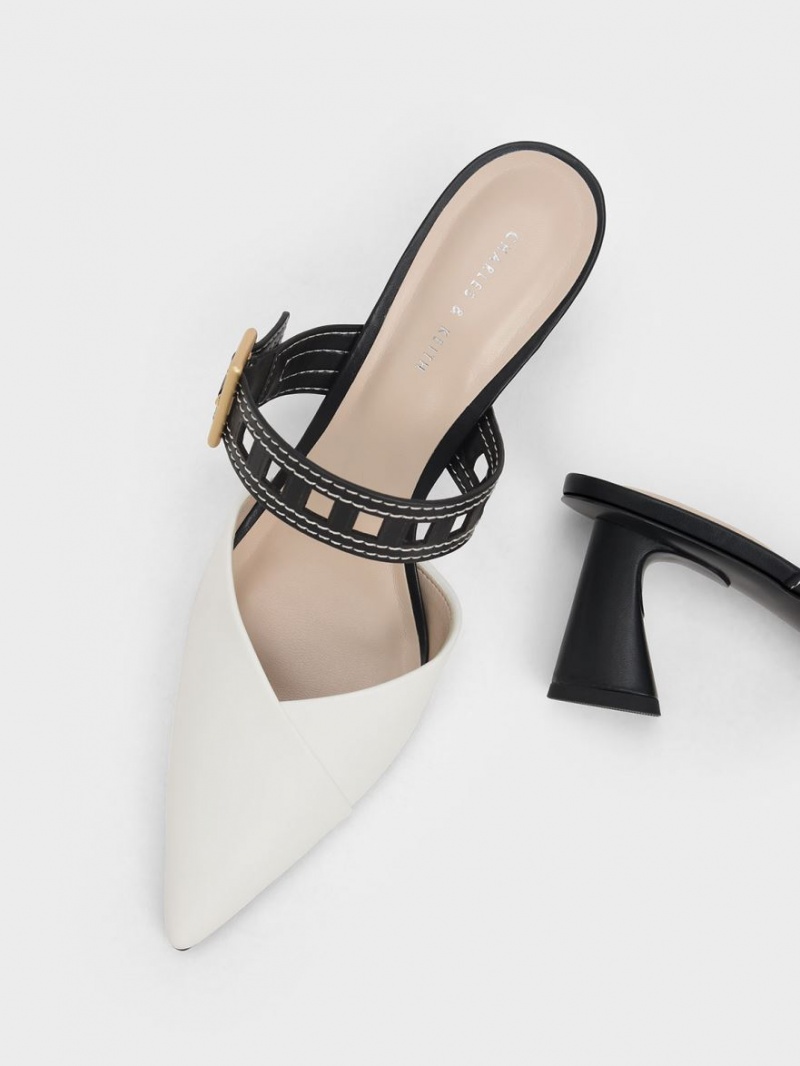 Pumps Charles & Keith Sepphe Cut-Out Curea Toc Mule Albi | 468HMSKZN