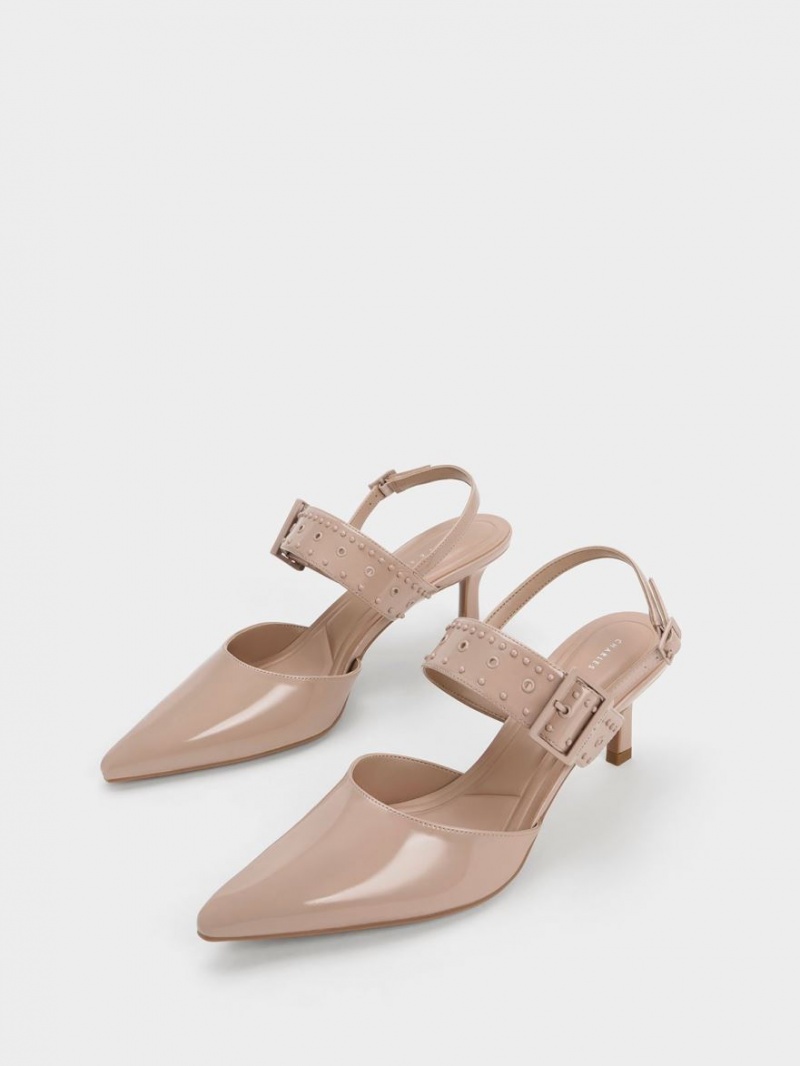 Pumps Charles & Keith Sepphe Grommet Lacuita Slingback Bej | 170VGOSXE