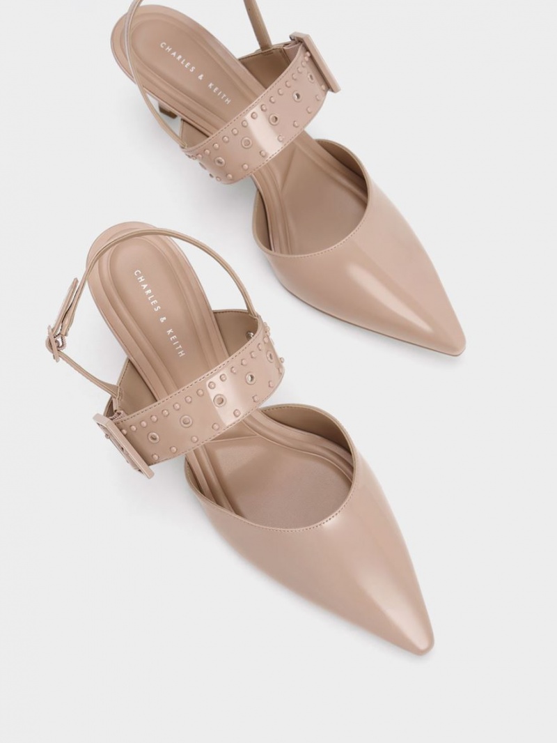 Pumps Charles & Keith Sepphe Grommet Lacuita Slingback Bej | 170VGOSXE