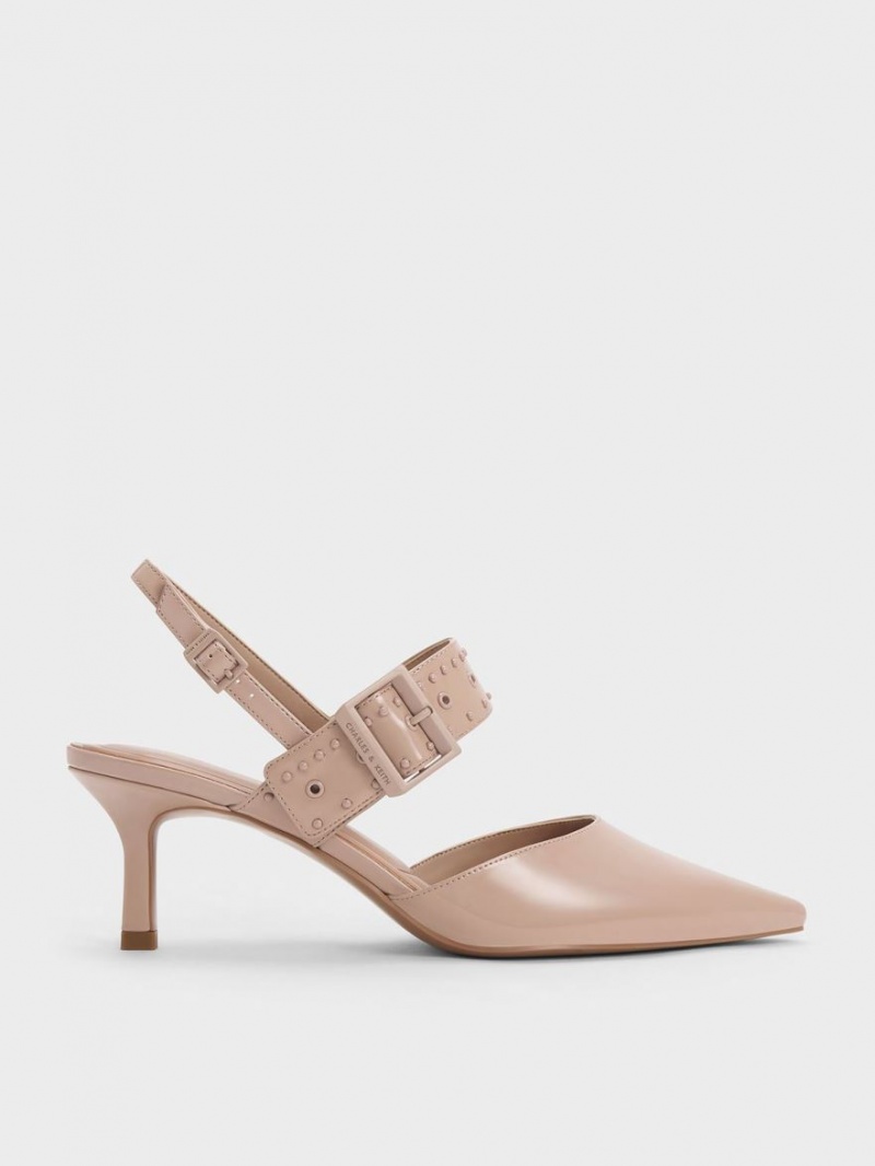 Pumps Charles & Keith Sepphe Grommet Lacuita Slingback Bej | 170VGOSXE