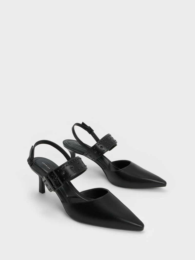 Pumps Charles & Keith Sepphe Grommet Slingback Negrii | 437NPEWFM