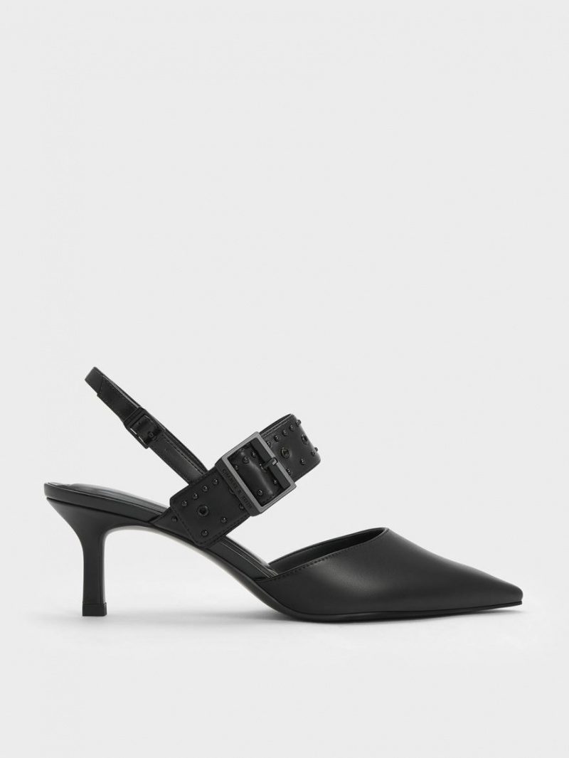 Pumps Charles & Keith Sepphe Grommet Slingback Negrii | 437NPEWFM