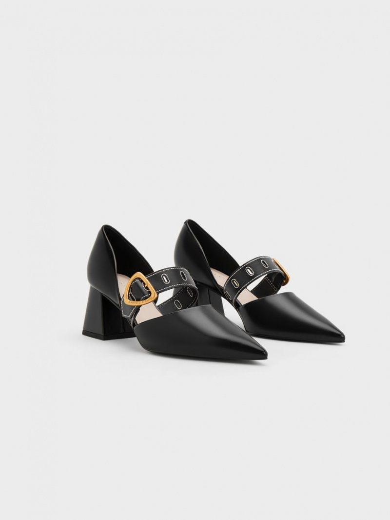Pumps Charles & Keith Sepphe Metallic Cu Catarama D'Orsay Negrii | 348AVNWIM