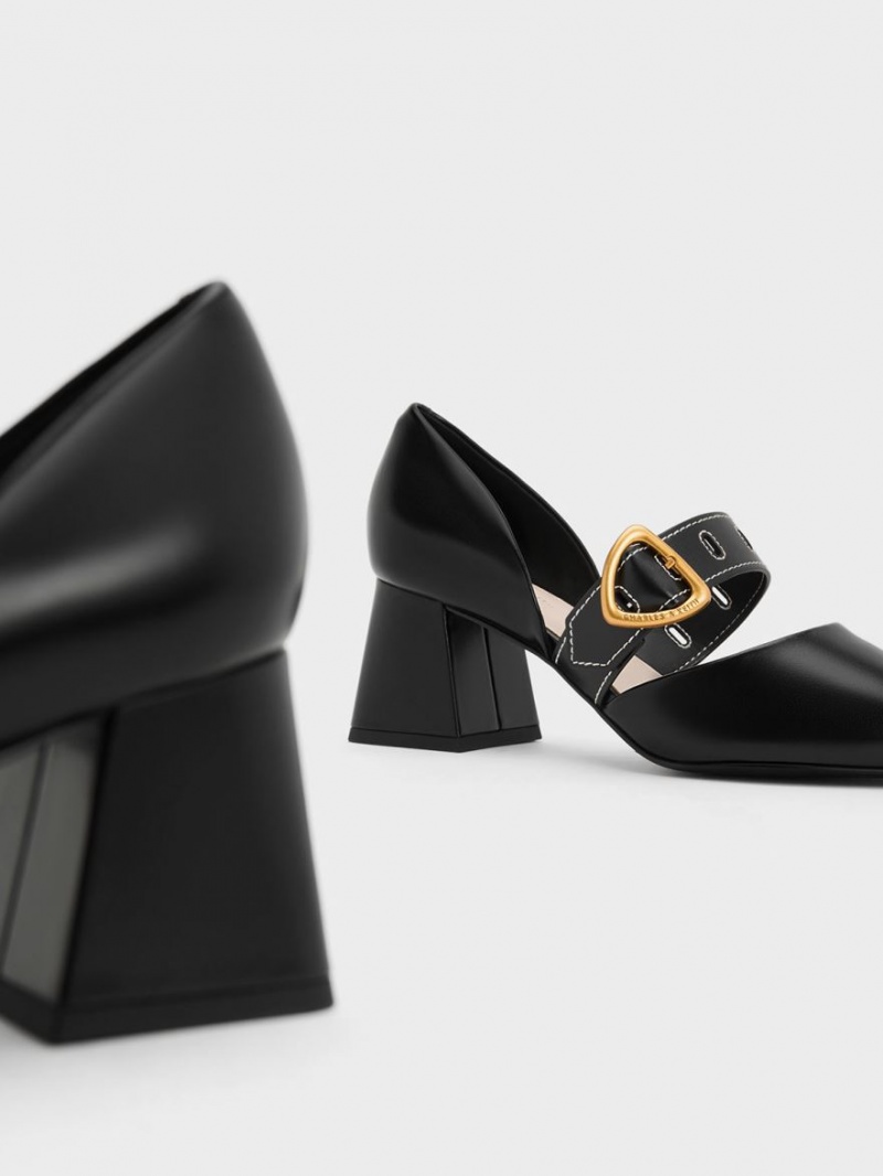 Pumps Charles & Keith Sepphe Metallic Cu Catarama D'Orsay Negrii | 348AVNWIM