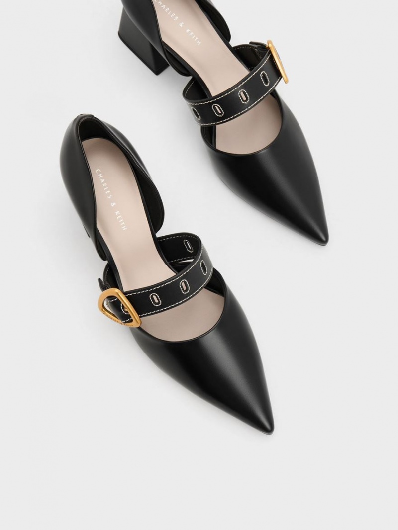 Pumps Charles & Keith Sepphe Metallic Cu Catarama D'Orsay Negrii | 348AVNWIM