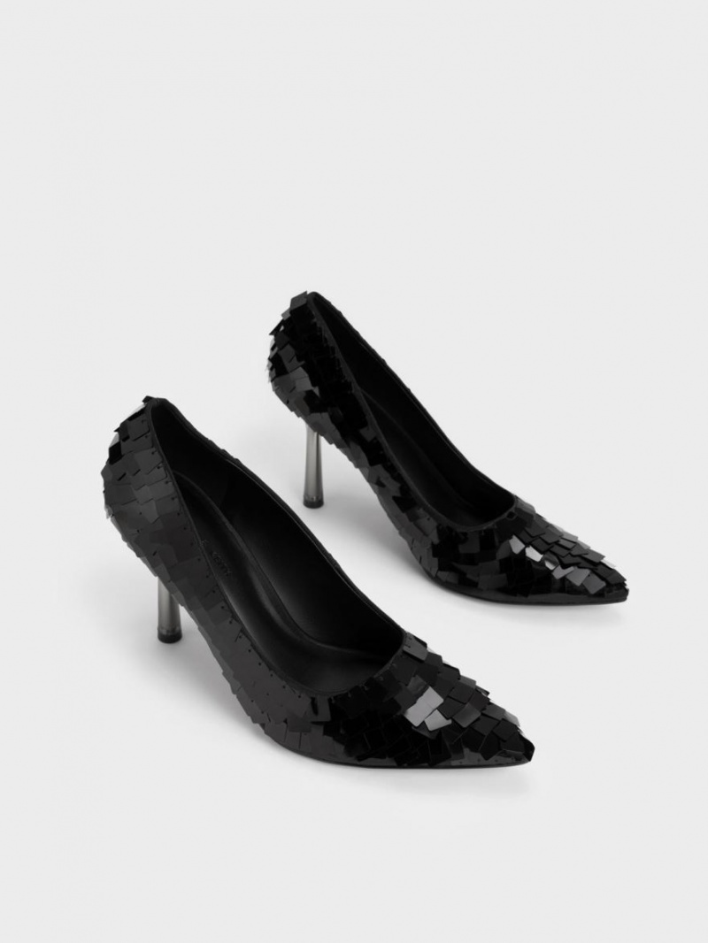 Pumps Charles & Keith Sequinned Stiletto Heel Negrii | 609FUBOMA