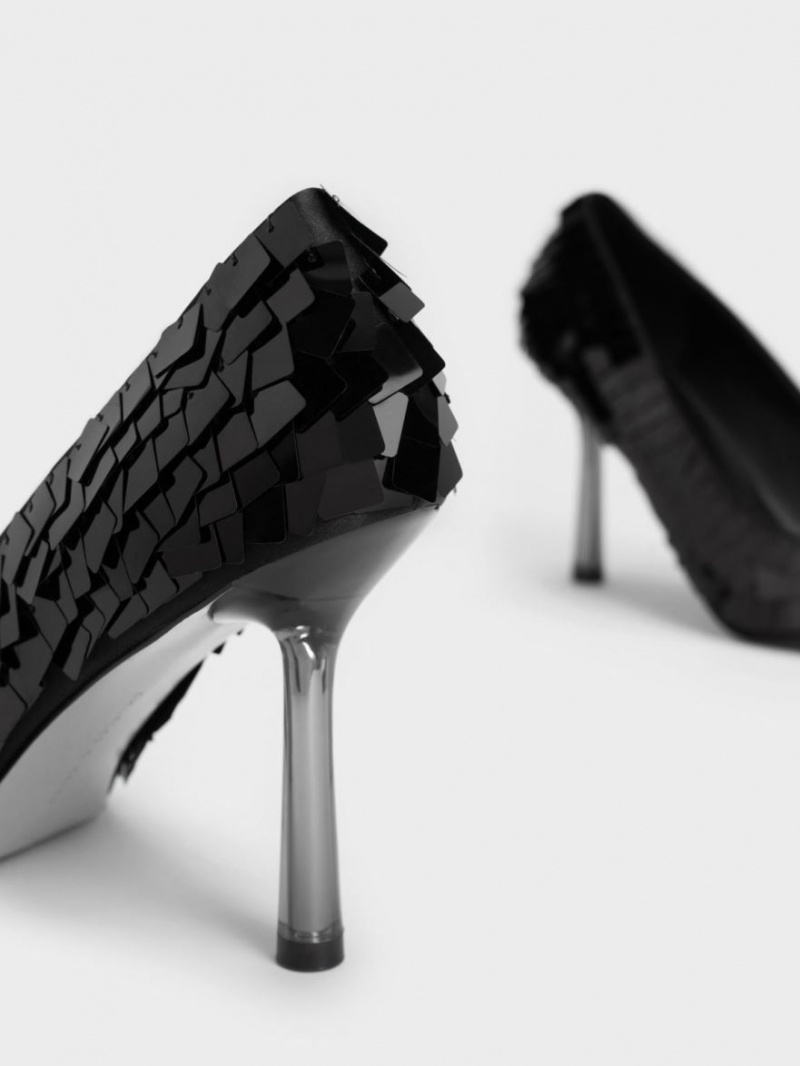 Pumps Charles & Keith Sequinned Stiletto Heel Negrii | 609FUBOMA