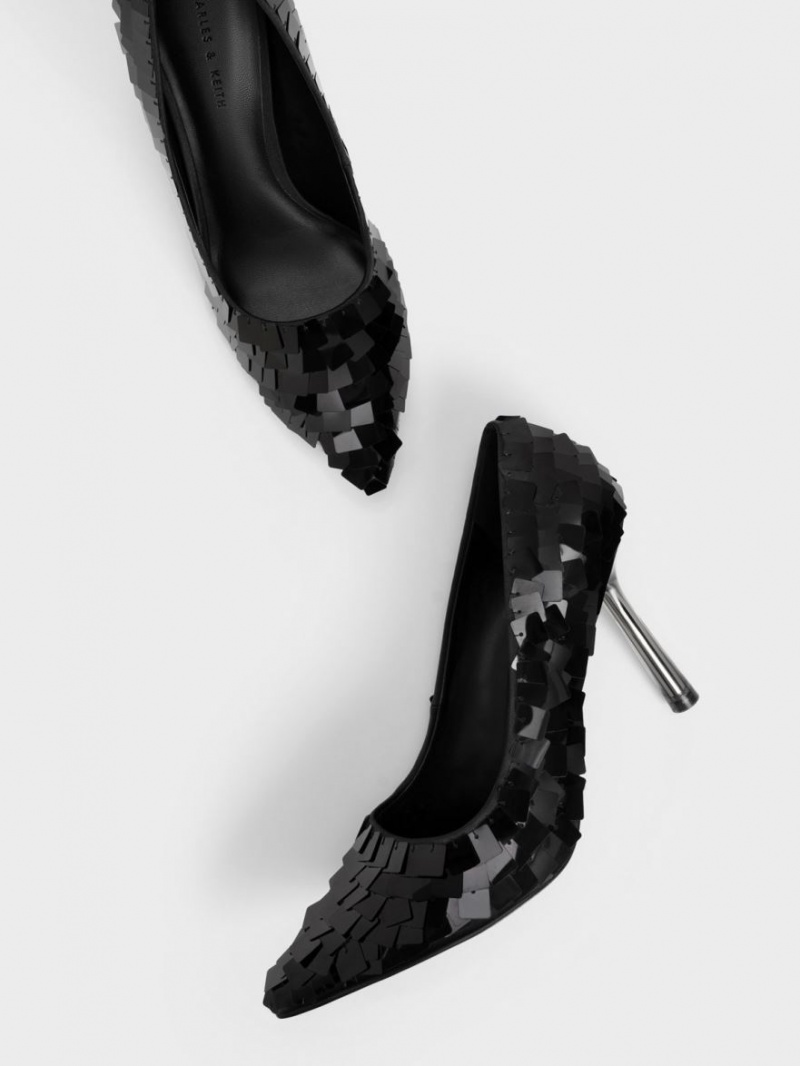 Pumps Charles & Keith Sequinned Stiletto Heel Negrii | 609FUBOMA