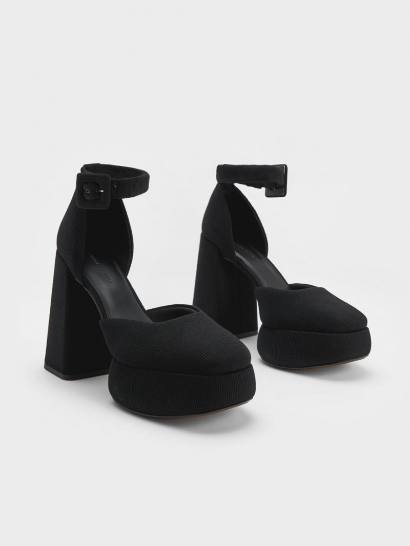 Pumps Charles & Keith Sinead Woven Buckled D'Orsay Platforma Negrii | 783PABTOD