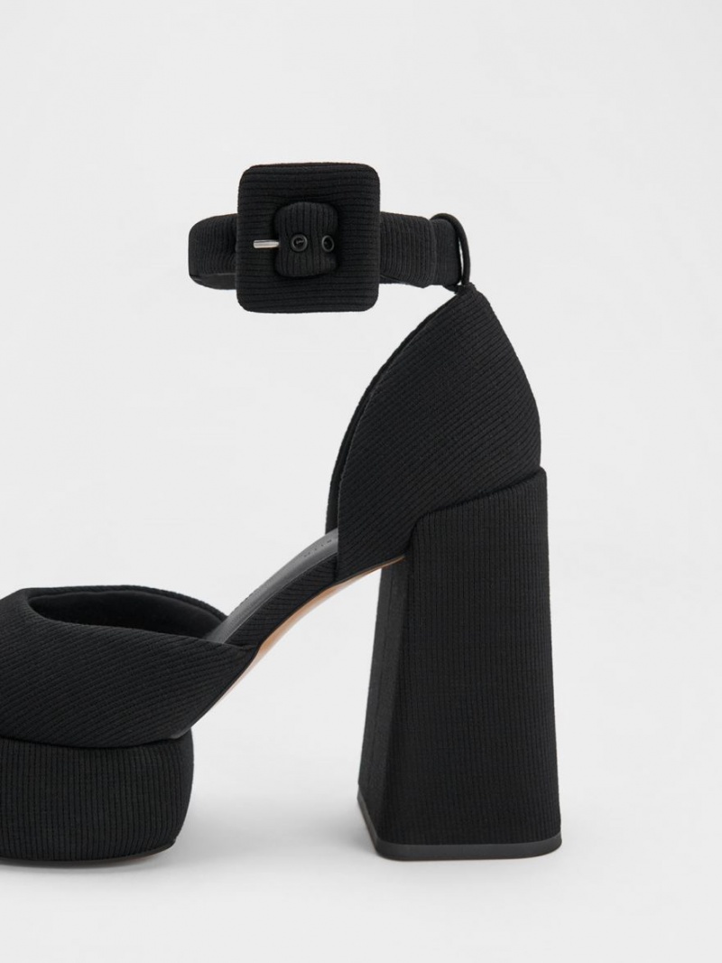 Pumps Charles & Keith Sinead Woven Buckled D'Orsay Platforma Negrii | 783PABTOD
