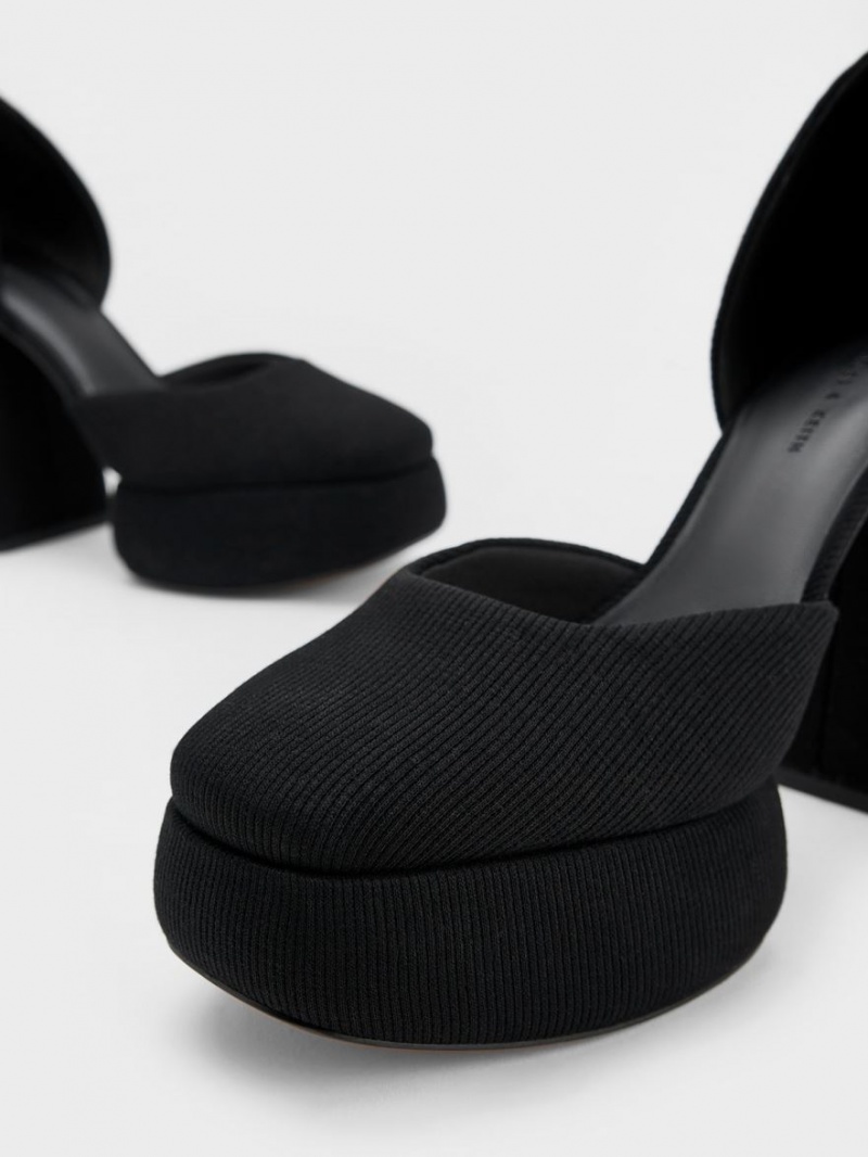 Pumps Charles & Keith Sinead Woven Buckled D'Orsay Platforma Negrii | 783PABTOD