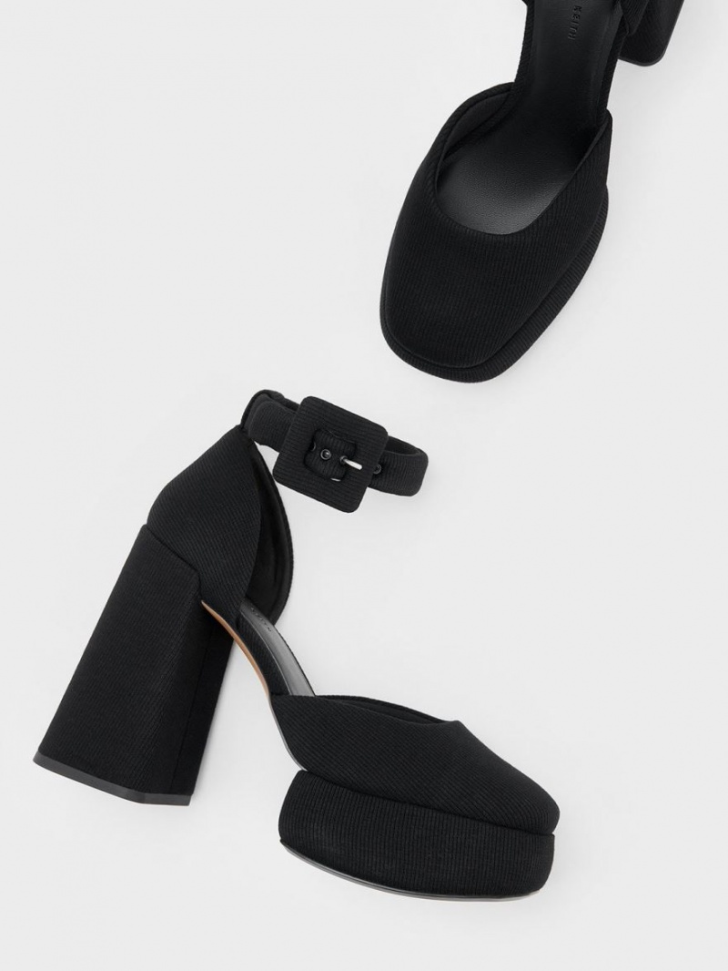 Pumps Charles & Keith Sinead Woven Buckled D'Orsay Platforma Negrii | 783PABTOD