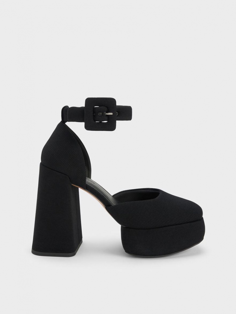 Pumps Charles & Keith Sinead Woven Buckled D\'Orsay Platforma Negrii | 783PABTOD