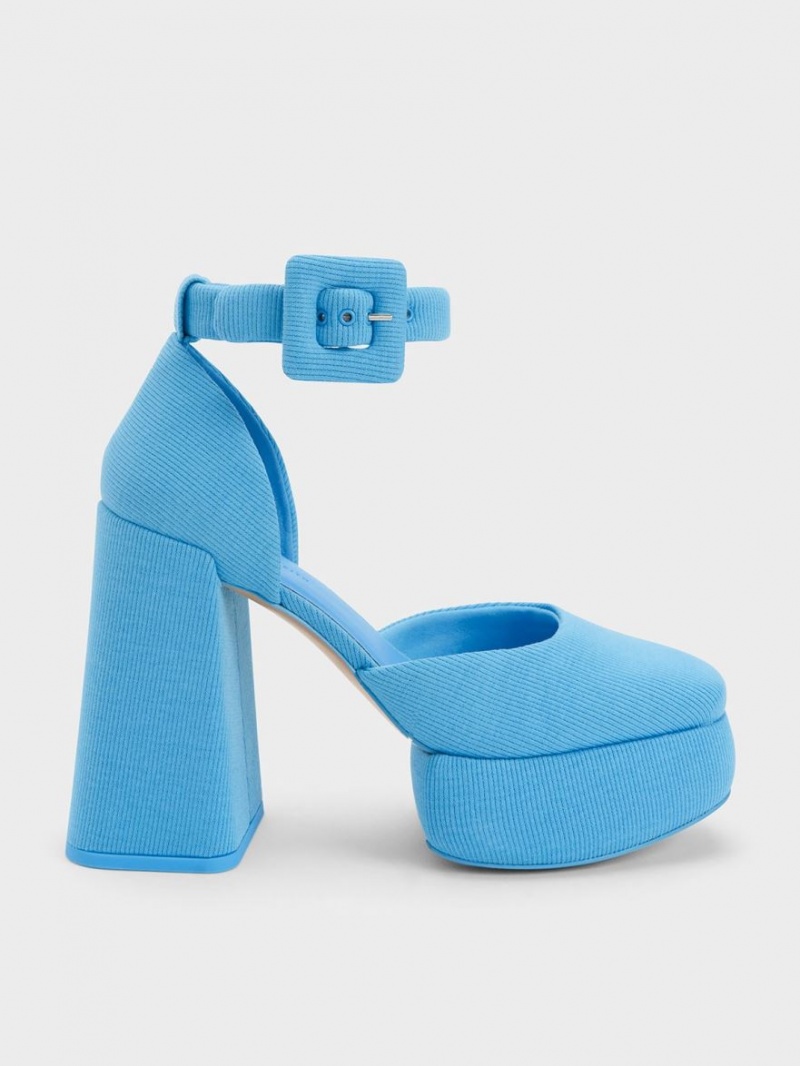 Pumps Charles & Keith Sinead Woven Buckled D'Orsay Platforma Albastri | 683ZPMAFY