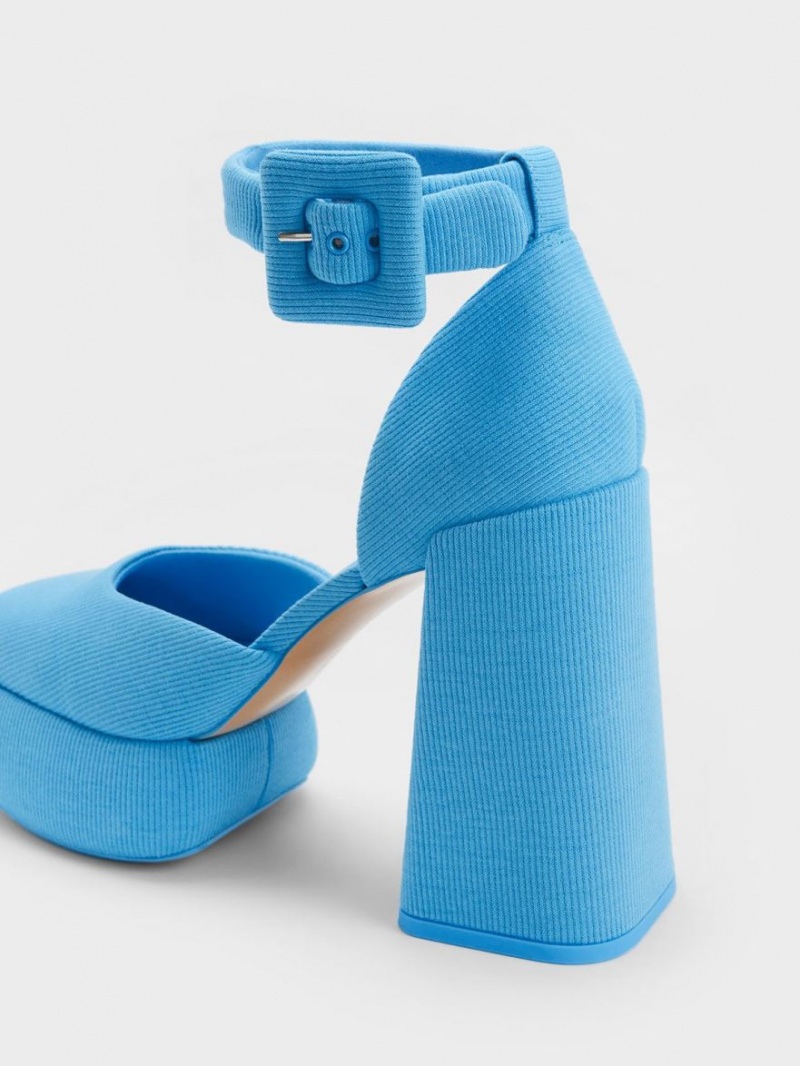 Pumps Charles & Keith Sinead Woven Buckled D'Orsay Platforma Albastri | 683ZPMAFY
