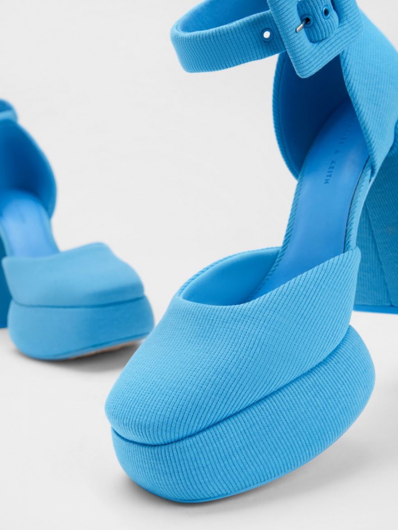 Pumps Charles & Keith Sinead Woven Buckled D'Orsay Platforma Albastri | 683ZPMAFY