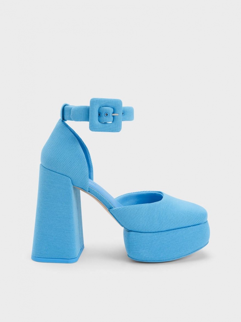 Pumps Charles & Keith Sinead Woven Buckled D\'Orsay Platforma Albastri | 683ZPMAFY