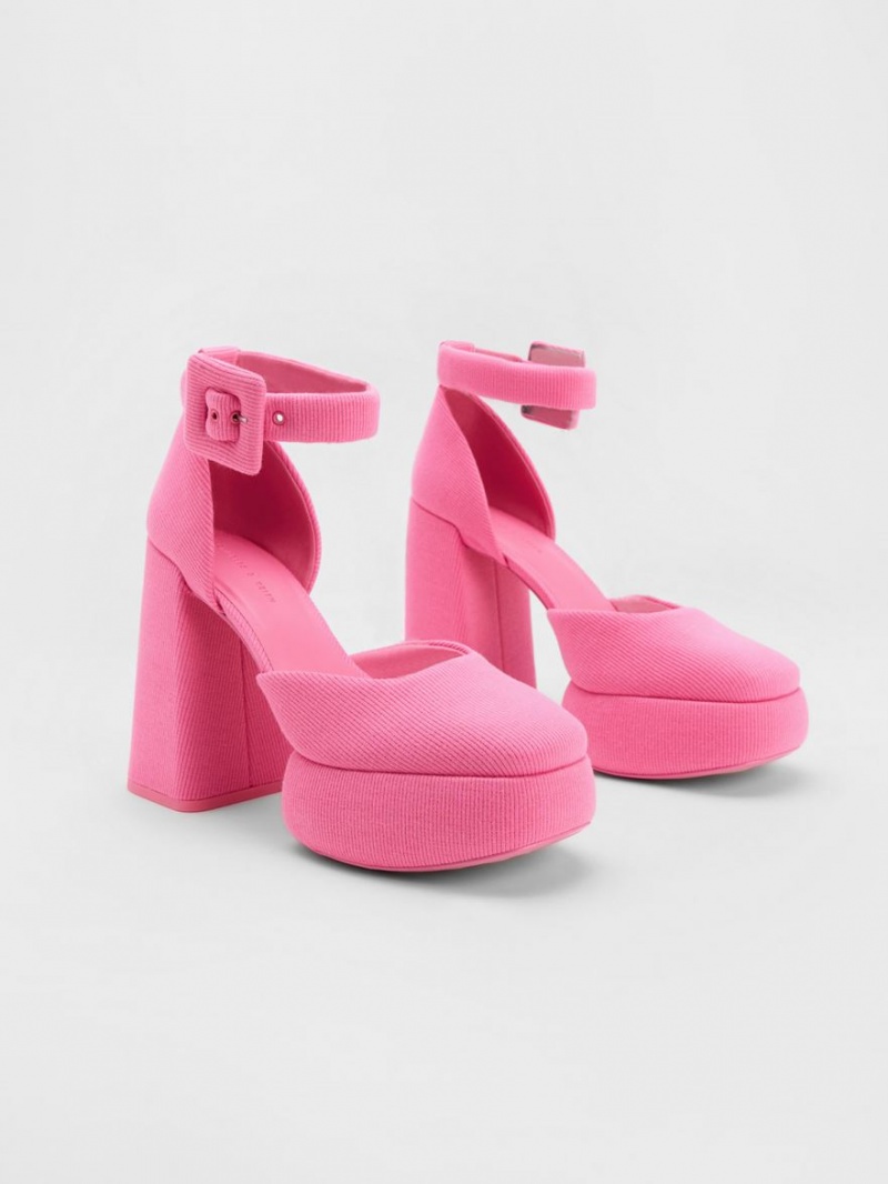 Pumps Charles & Keith Sinead Woven Buckled D'Orsay Platforma Roz | 429BWHZXG