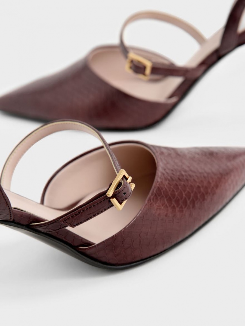 Pumps Charles & Keith Snake-Print Double Curea Slingback Maro | 531CIFQBG