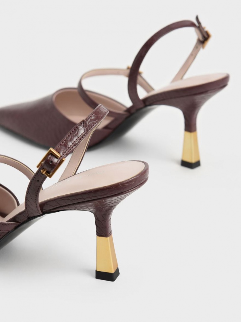 Pumps Charles & Keith Snake-Print Double Curea Slingback Maro | 531CIFQBG