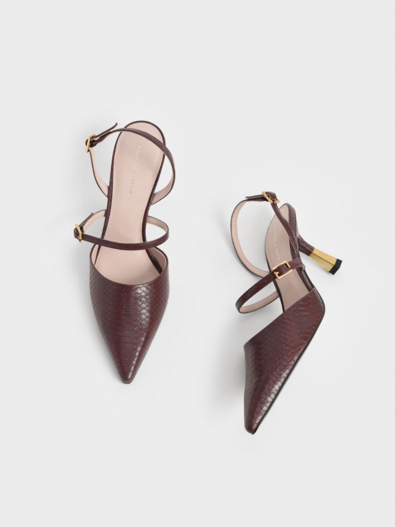 Pumps Charles & Keith Snake-Print Double Curea Slingback Maro | 531CIFQBG