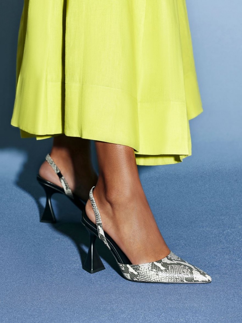 Pumps Charles & Keith Snake-Print Slingback Bej | 039HWKYED