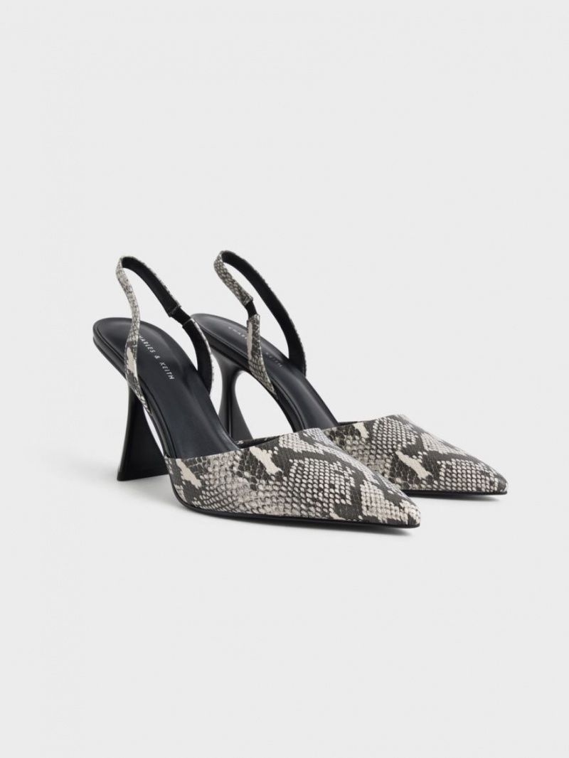 Pumps Charles & Keith Snake-Print Slingback Bej | 039HWKYED