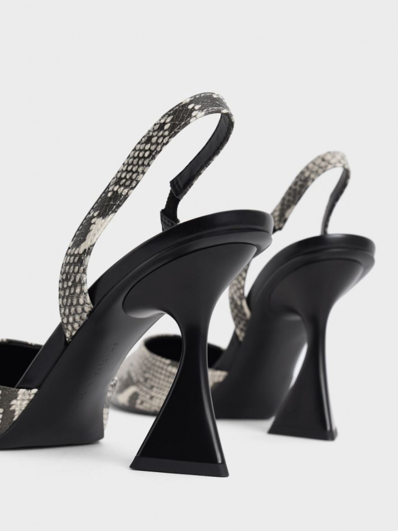 Pumps Charles & Keith Snake-Print Slingback Bej | 039HWKYED