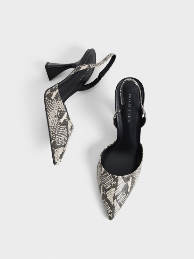 Pumps Charles & Keith Snake-Print Slingback Bej | 039HWKYED