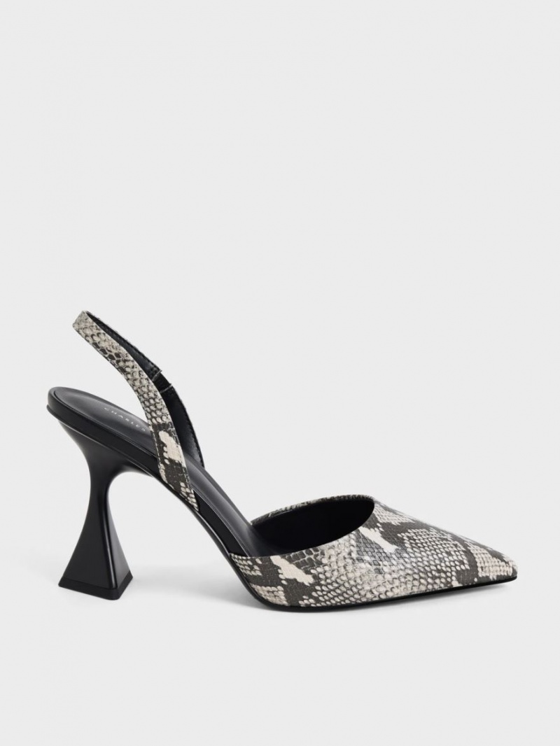 Pumps Charles & Keith Snake-Print Slingback Bej | 039HWKYED