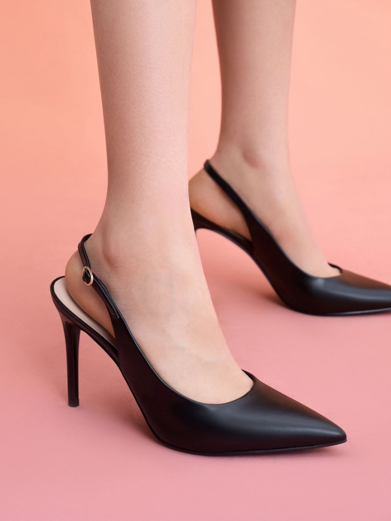 Pumps Charles & Keith Stiletto Heel Slingback Negrii | 287OHSMRQ