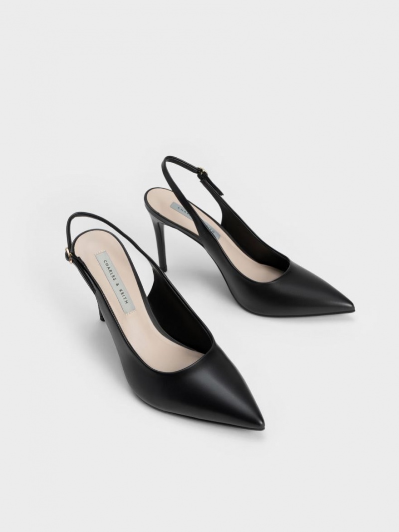 Pumps Charles & Keith Stiletto Heel Slingback Negrii | 287OHSMRQ