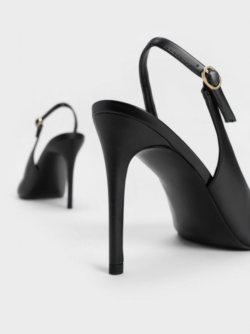 Pumps Charles & Keith Stiletto Heel Slingback Negrii | 287OHSMRQ