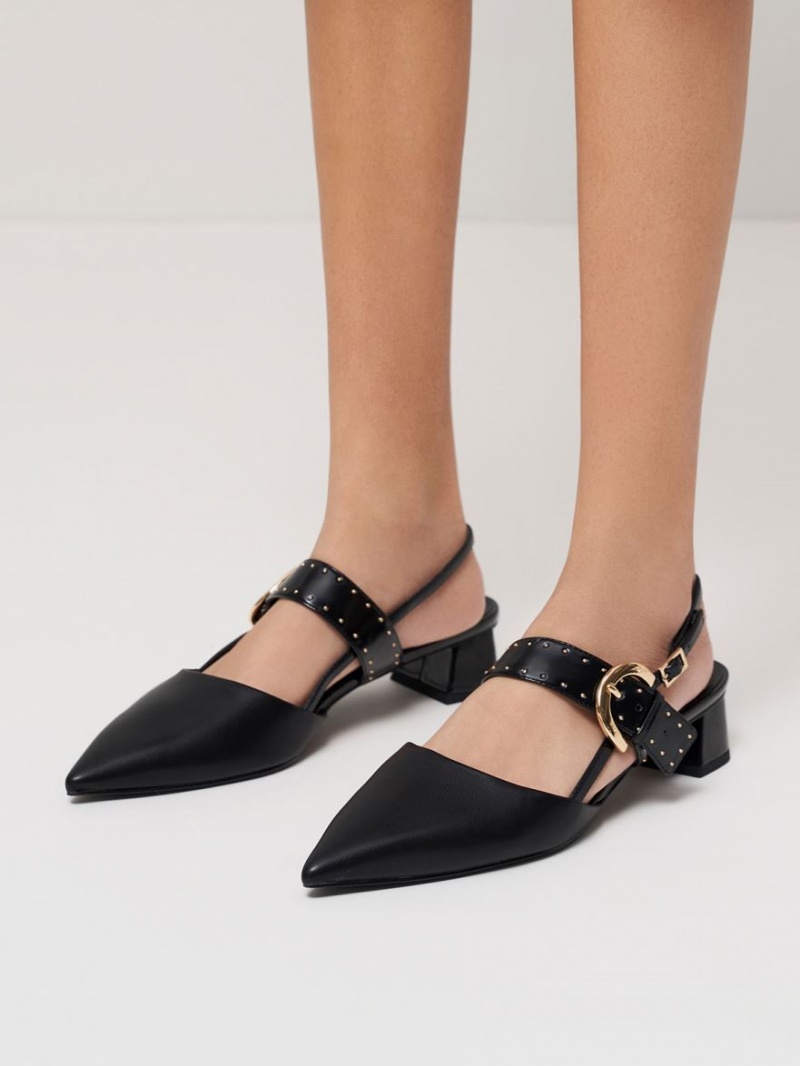 Pumps Charles & Keith Studded Buckled Slingback Negrii | 893RFMXNG