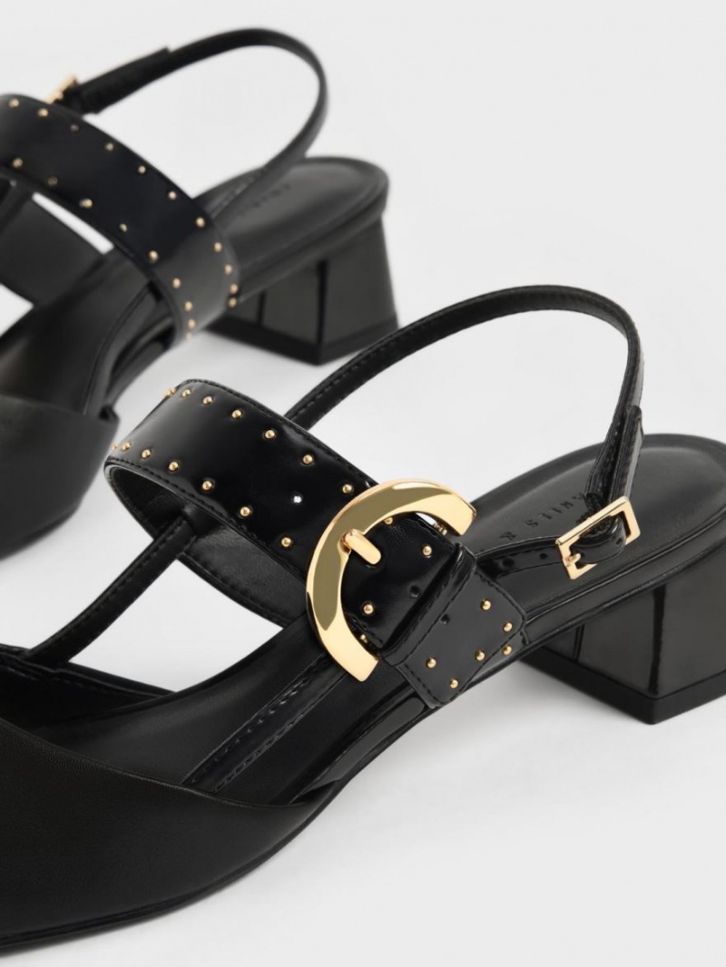 Pumps Charles & Keith Studded Buckled Slingback Negrii | 893RFMXNG