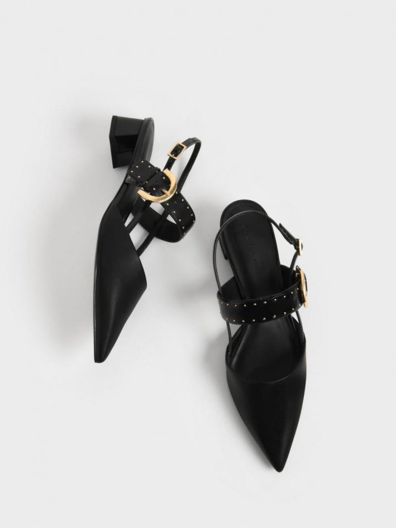Pumps Charles & Keith Studded Buckled Slingback Negrii | 893RFMXNG