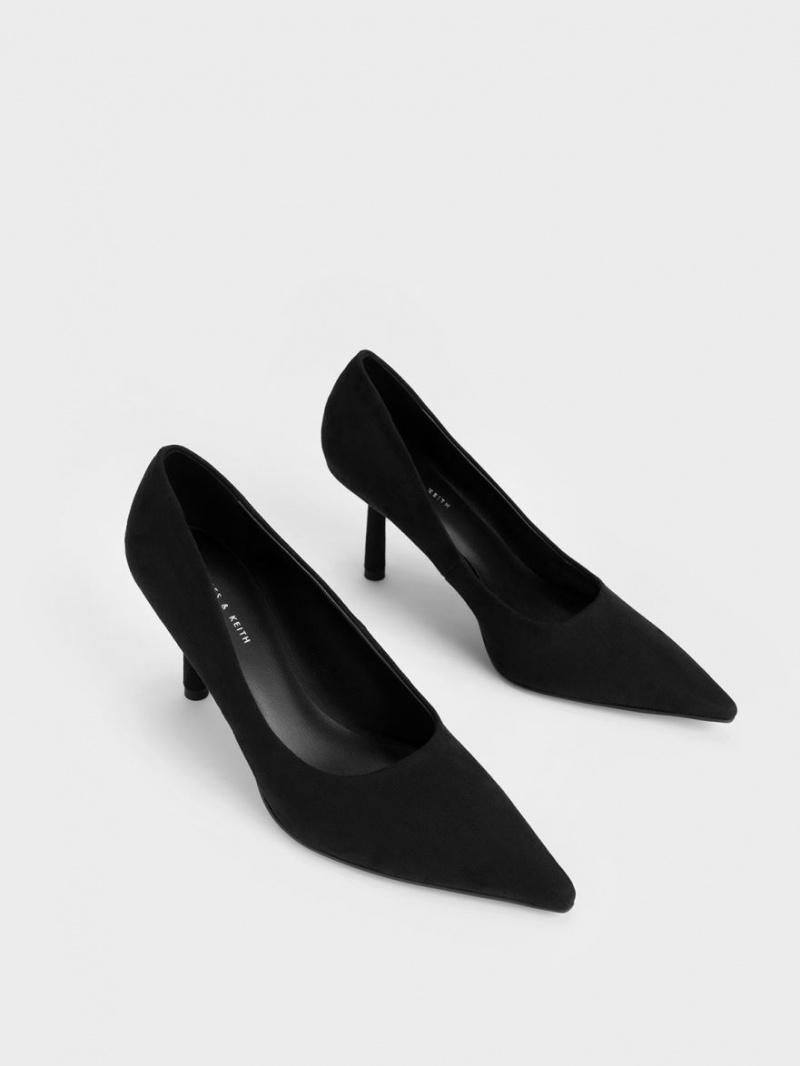 Pumps Charles & Keith Textured Pointed-Bombeu Cylindrical Heel Negrii | 025VXCDTU