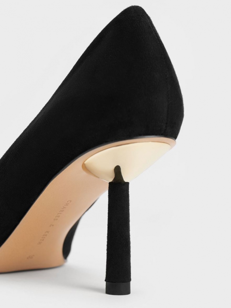Pumps Charles & Keith Textured Pointed-Bombeu Cylindrical Heel Negrii | 025VXCDTU